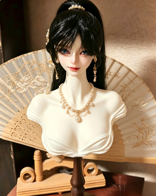 1/3 BJD bust display stand with doll head and wig styling