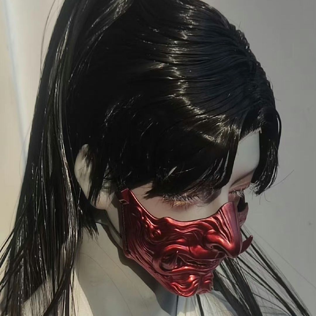 1/3 BJD doll wearing red half face demon mask accessory