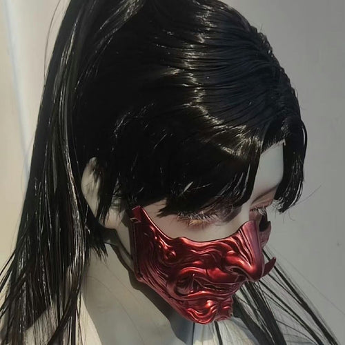 1/3 BJD doll wearing red half face demon mask accessory