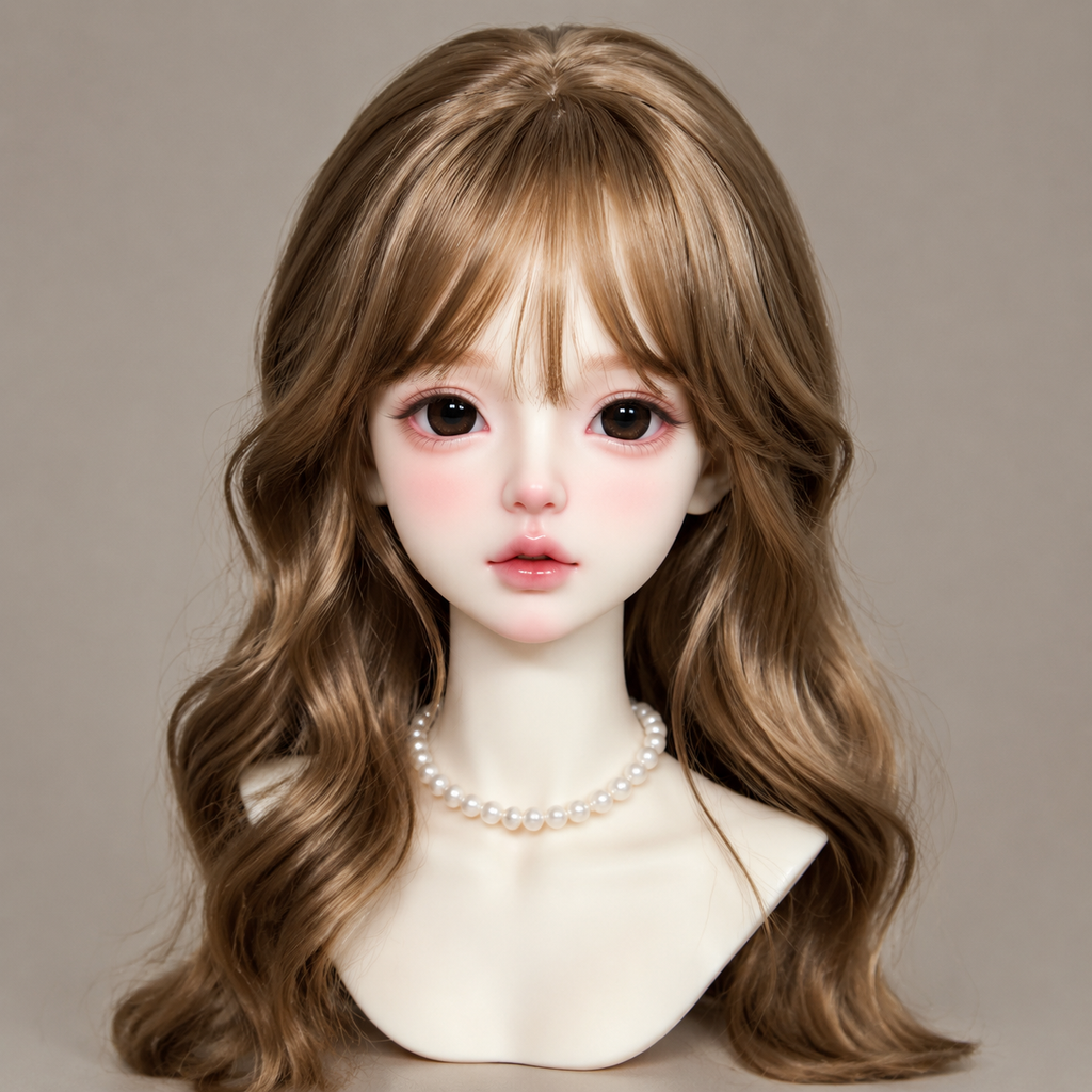1/4 BJD doll head with wig and finished styling, showing customized ball jointed doll appearance