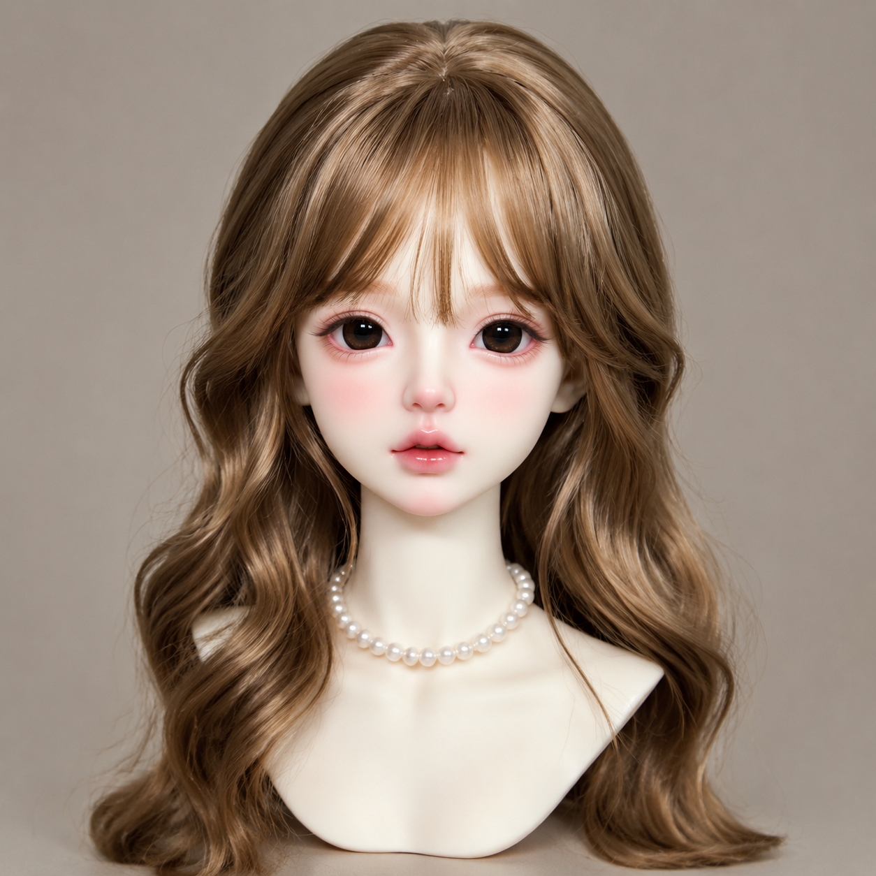 1/4 BJD doll head with wig and finished styling, showing customized ball jointed doll appearance