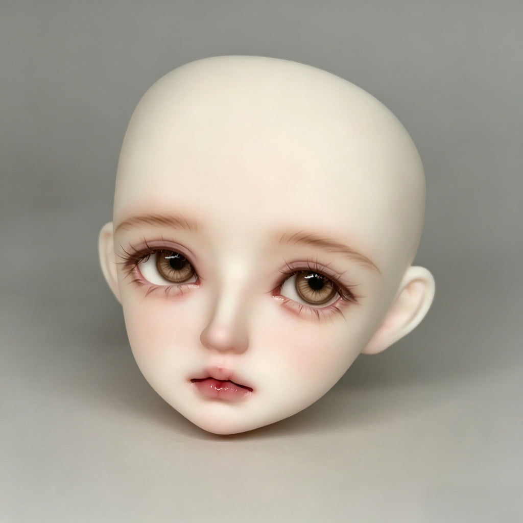 1/4 scale female BJD head showing custom face-up display style