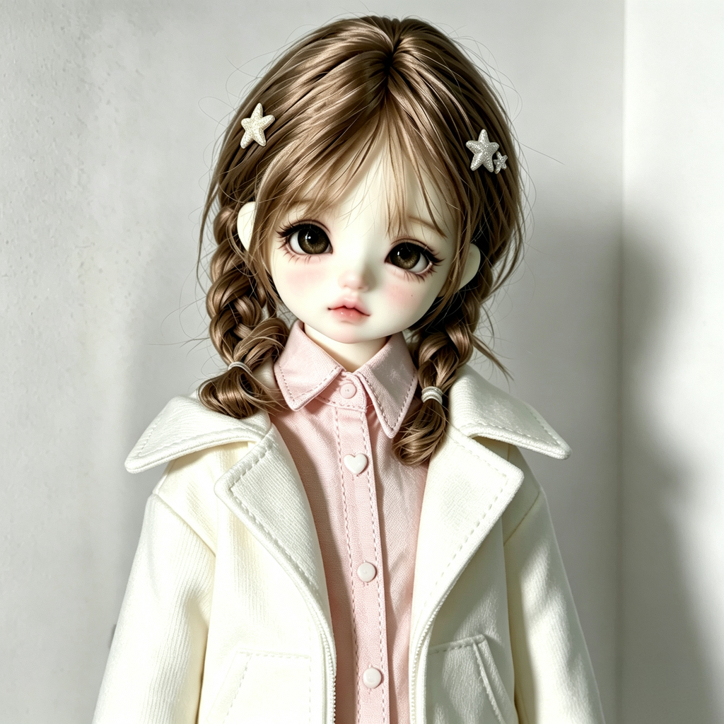 1/4 female BJD head with soft romantic face-up and styled wig