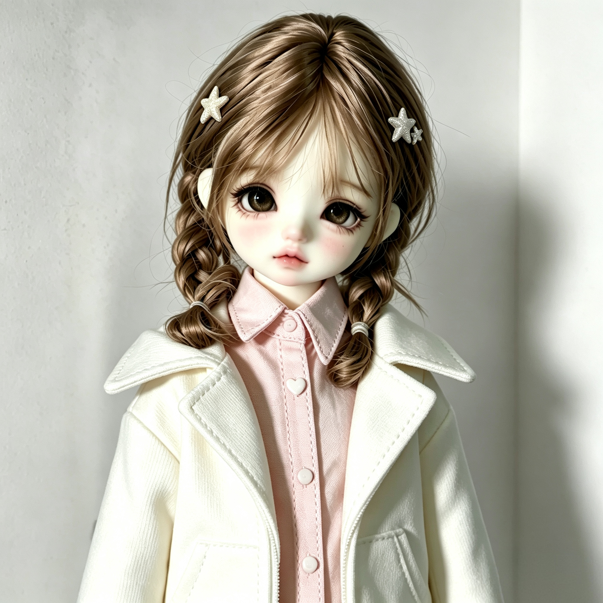 1/4 female BJD head with soft romantic face-up and styled wig