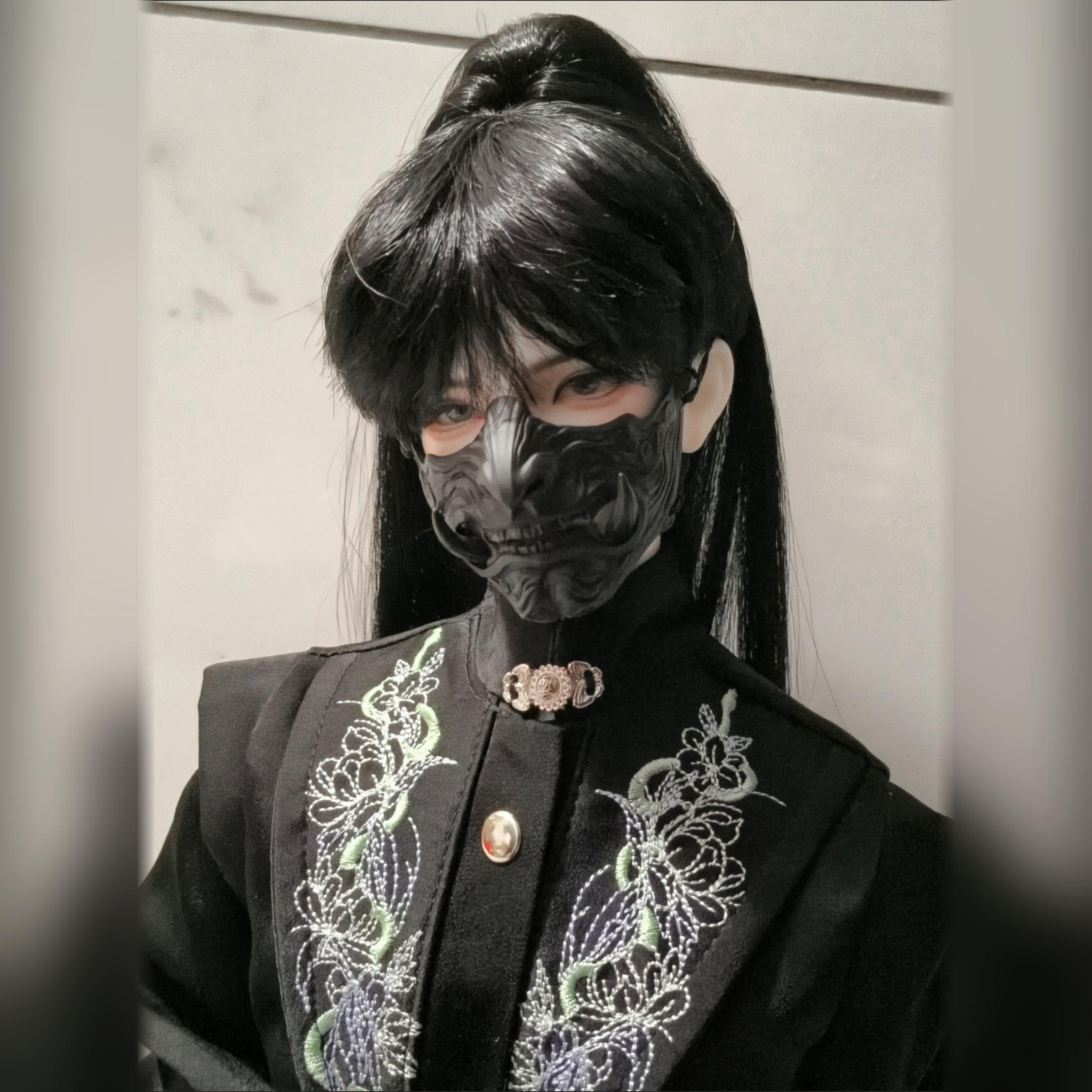 black resin half-face ghost mask with adjustable straps for 1/3 scale BJD dolls