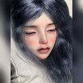 1/3 scale unisex BJD head sculpt with custom face-up, blue wig styling and elegant doll character appearance