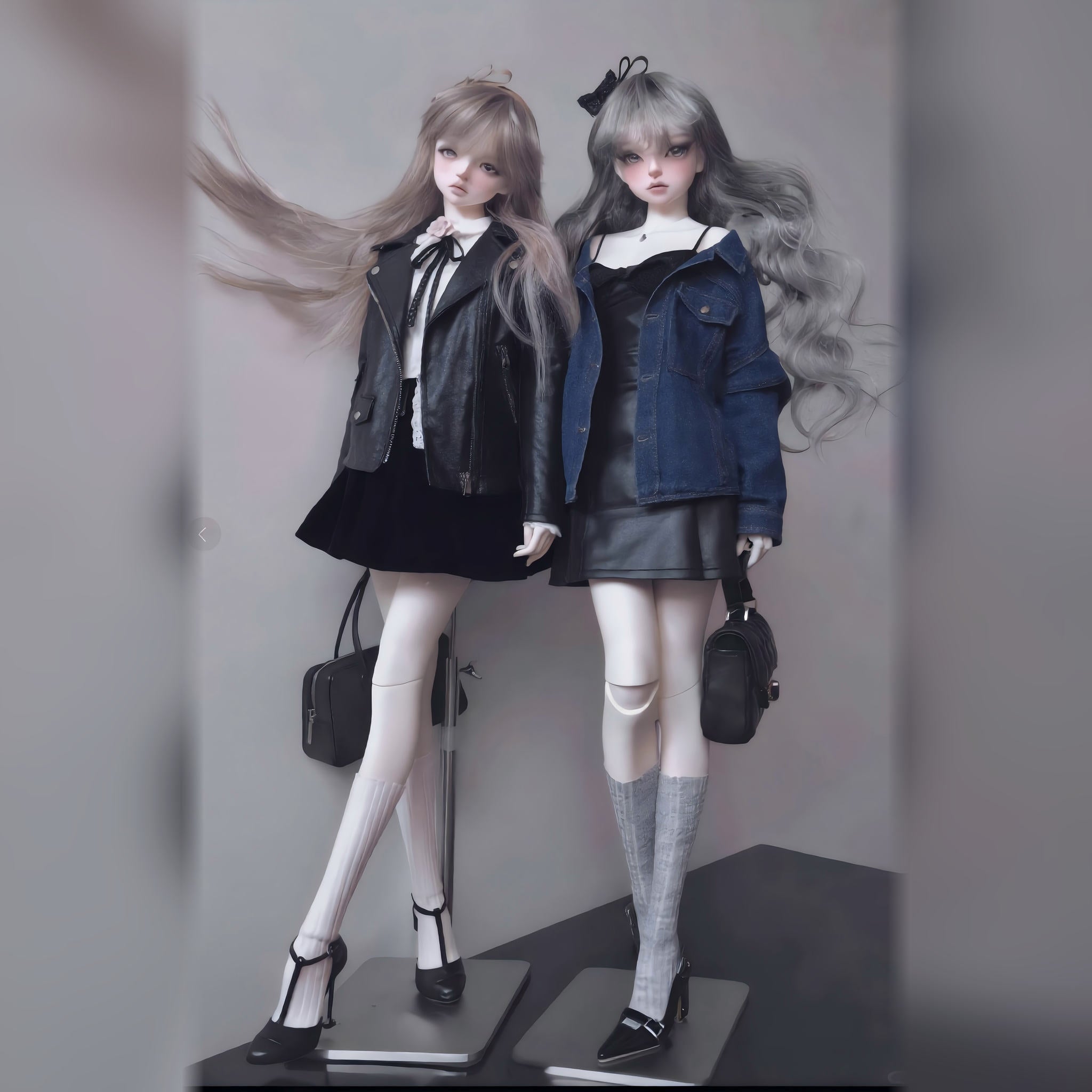 BJD dolls in different outfits with detailed face-up and styling
