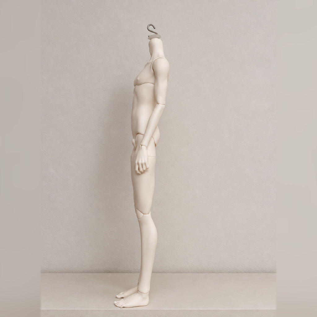Side view of a slim 43cm male resin BJD body with long-legged proportions