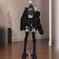 Styled 1/4 scale male BJD body wearing a layered black streetwear outfit
