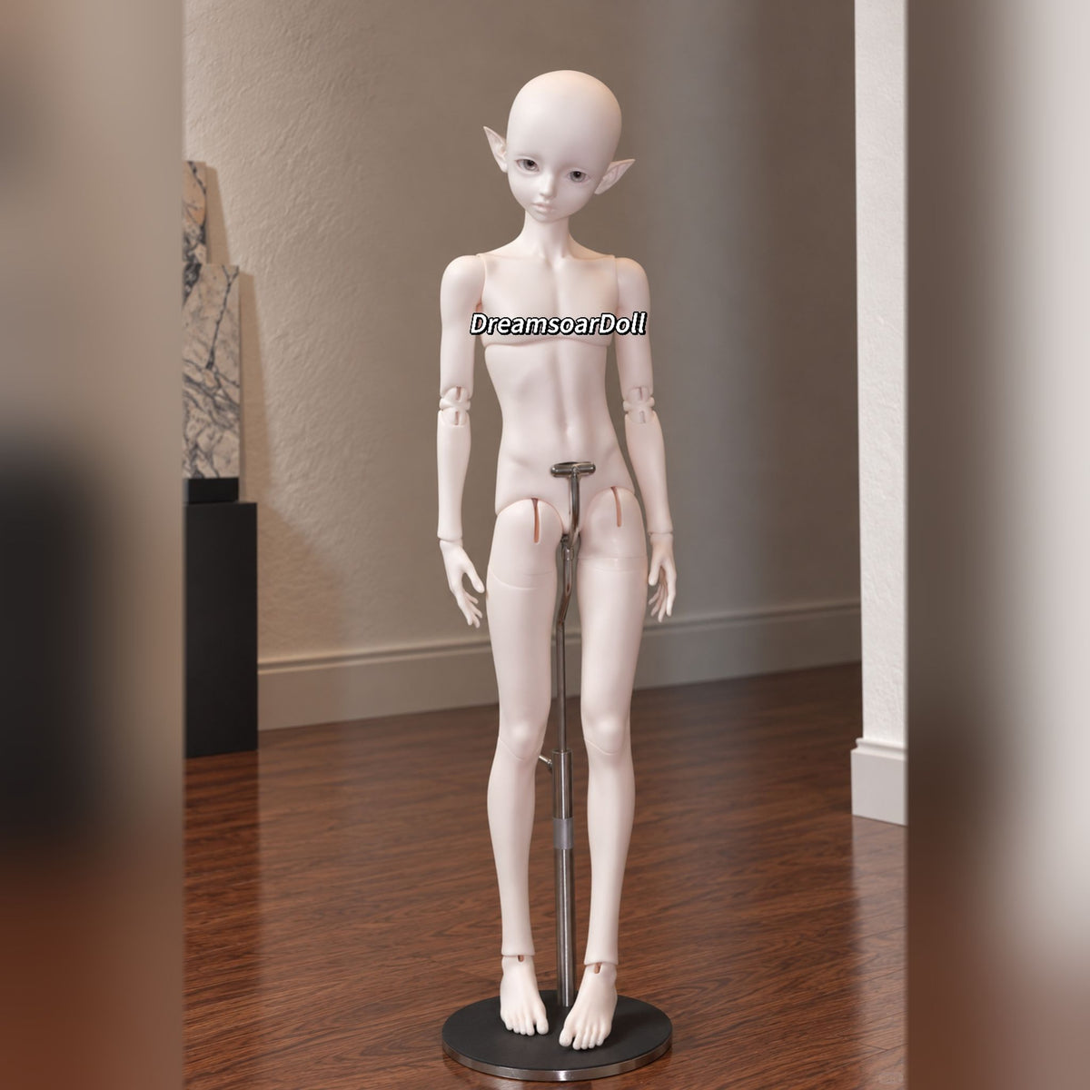 Front view of a 41.4cm male BJD body with slim proportions and jointed limbs