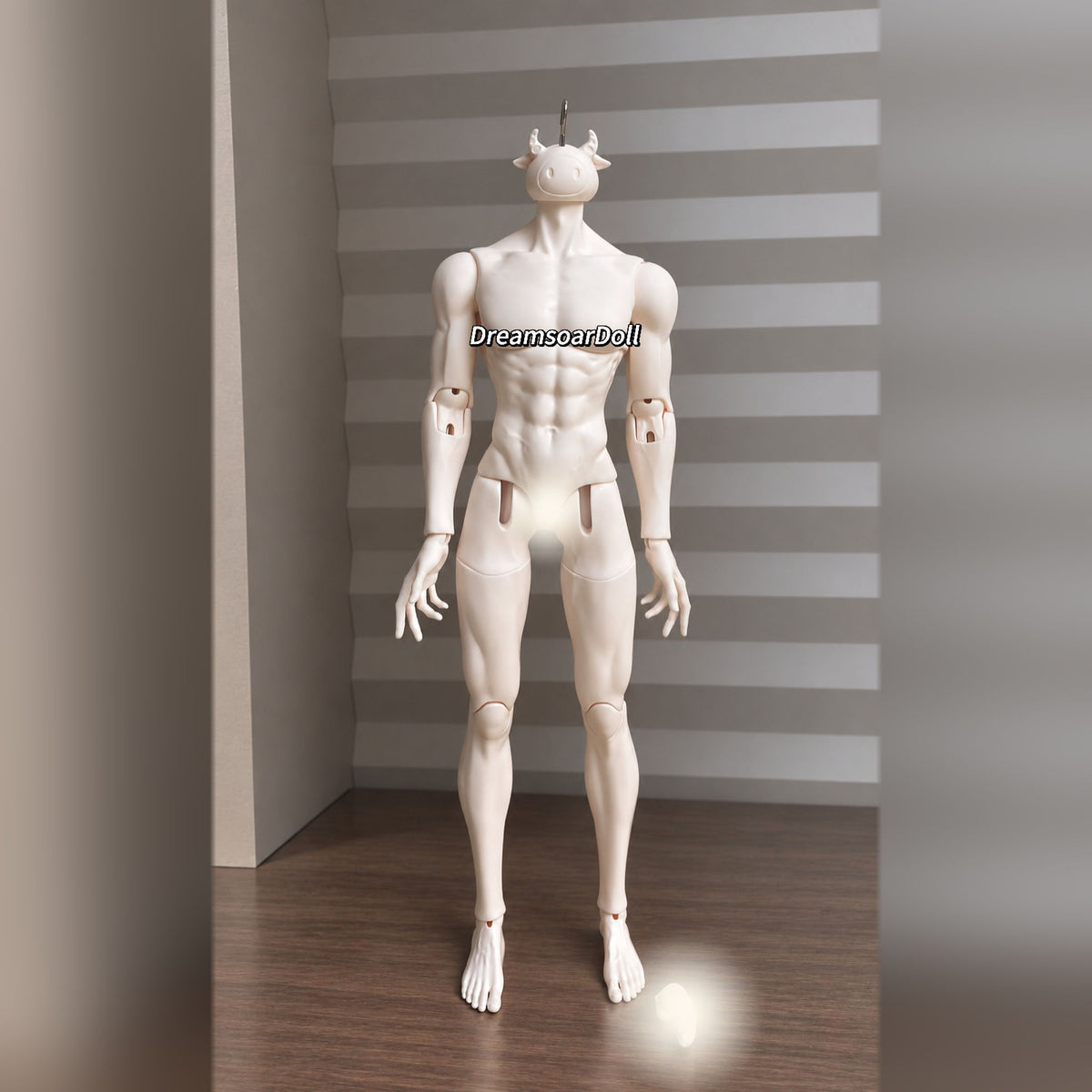Front view of a 50cm male resin BJD body with muscular proportions and articulated joints