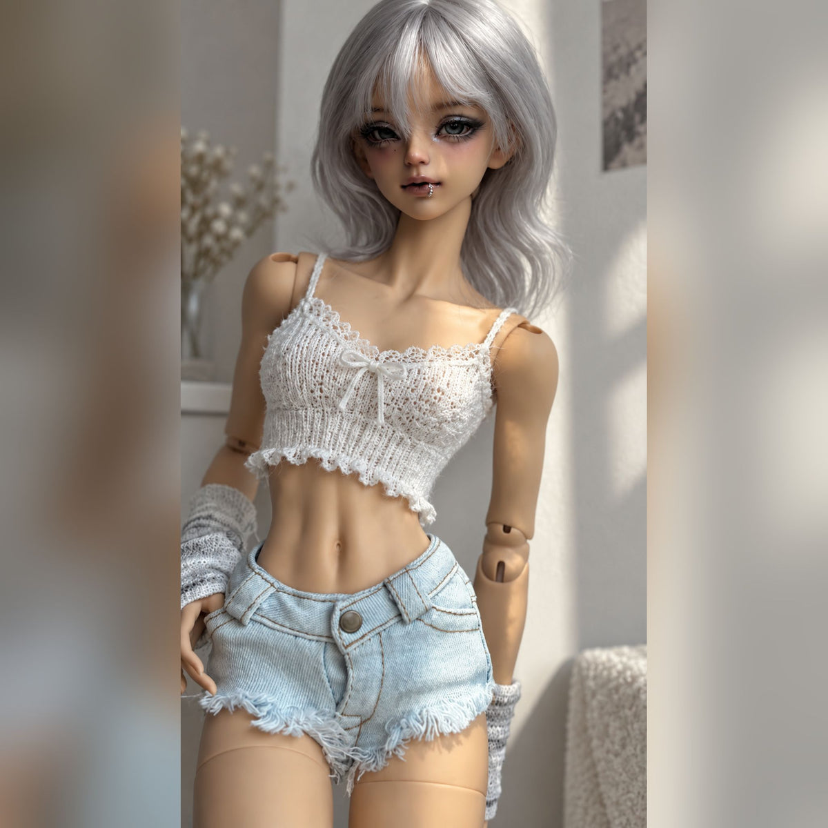 43cm 1/4 scale female BJD body styled display showing upper body proportions and articulated joints