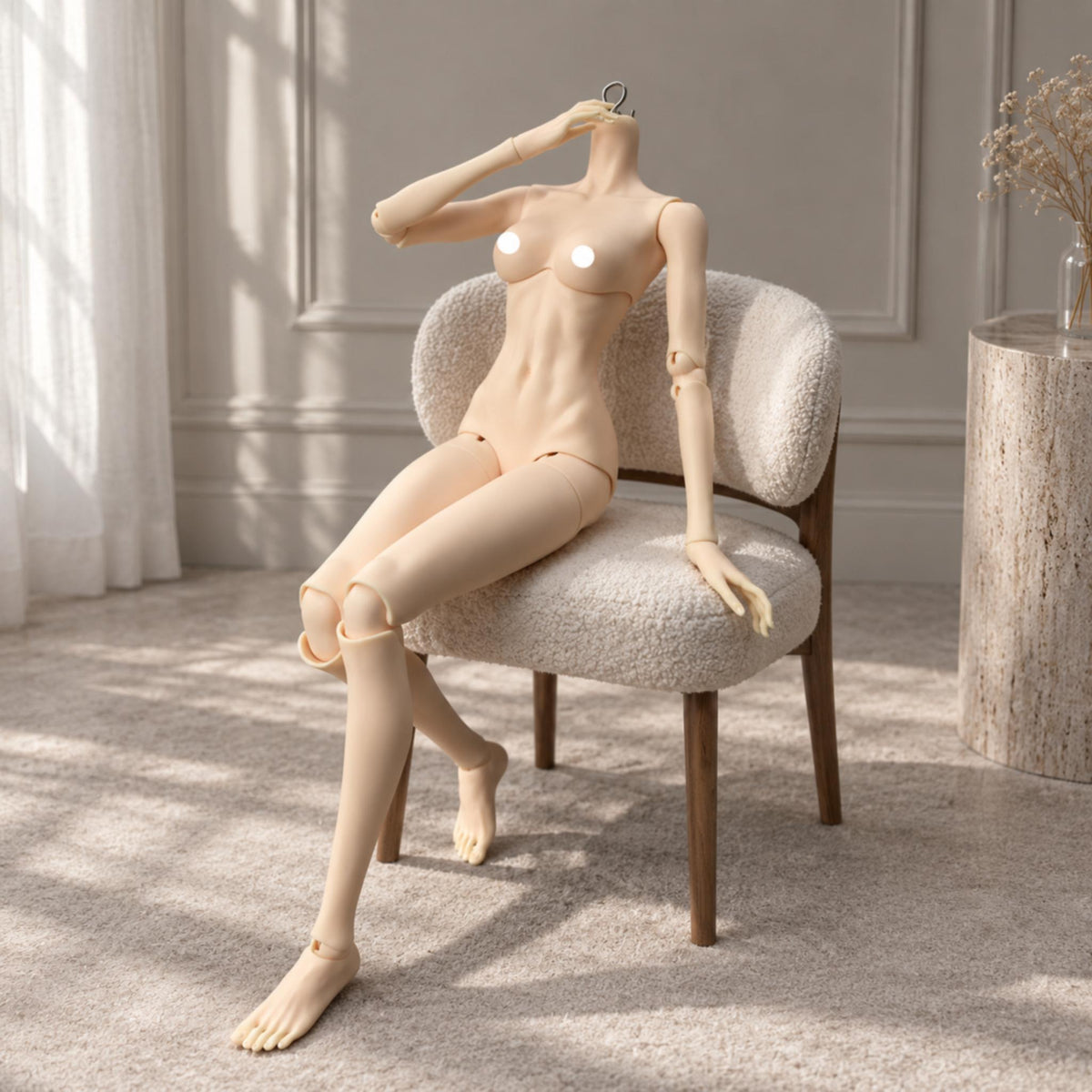 43cm 1/4 scale female BJD body sitting pose showing articulated joints and body proportions