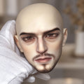 Mature male BJD head with detailed beard face-up, thick eyebrows and realistic brown eyes