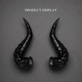BJD doll dragon horns accessory set, pair of black curved dragon horns with detailed sculpting