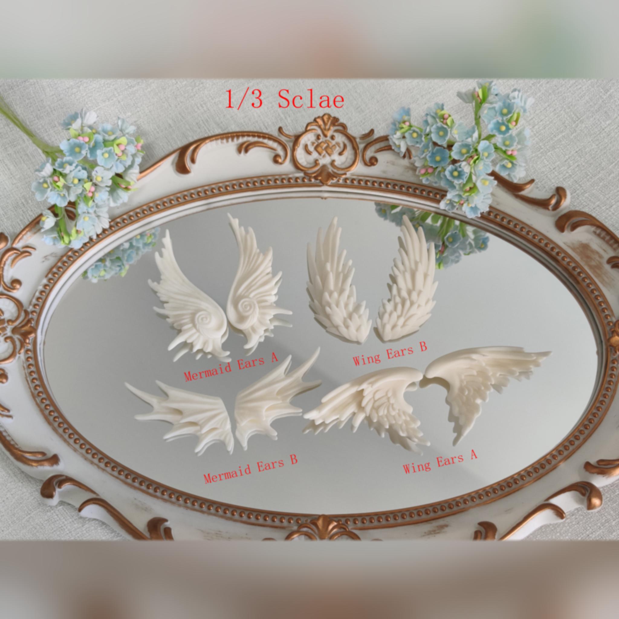 1/3 scale BJD fantasy resin ears including wing ears and mermaid ears accessories