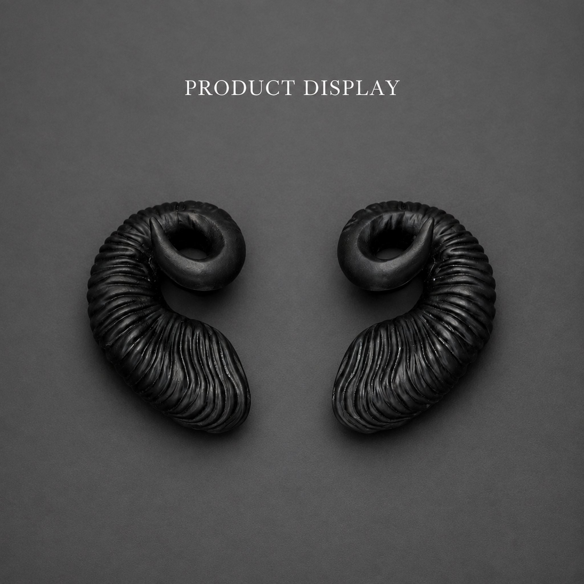 BJD doll ram horns accessory set, pair of black curved fantasy horns display
