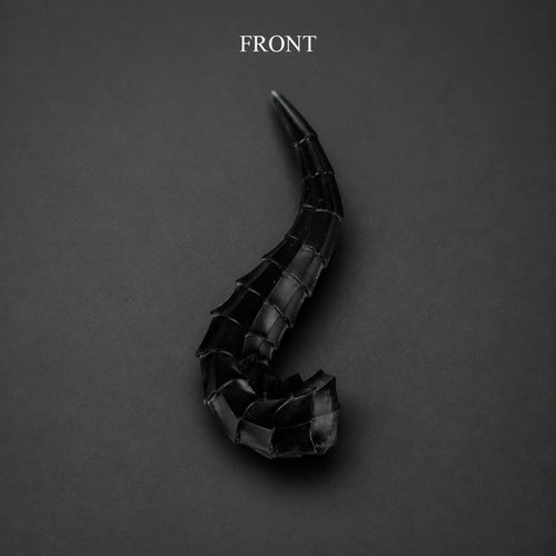 BJD doll dragon horns accessory front view, pair of black fantasy dragon horns display