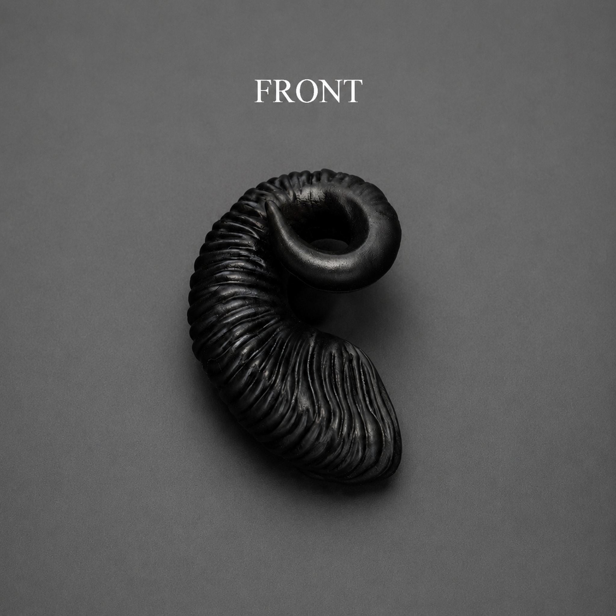 BJD doll ram horns accessory front view, black fantasy horn headpiece with detailed curved design