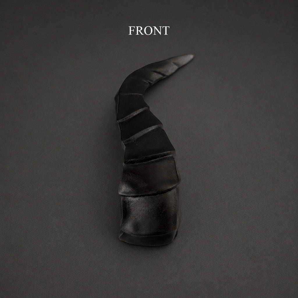 BJD doll devil horns accessory front view, single black fantasy horn display
