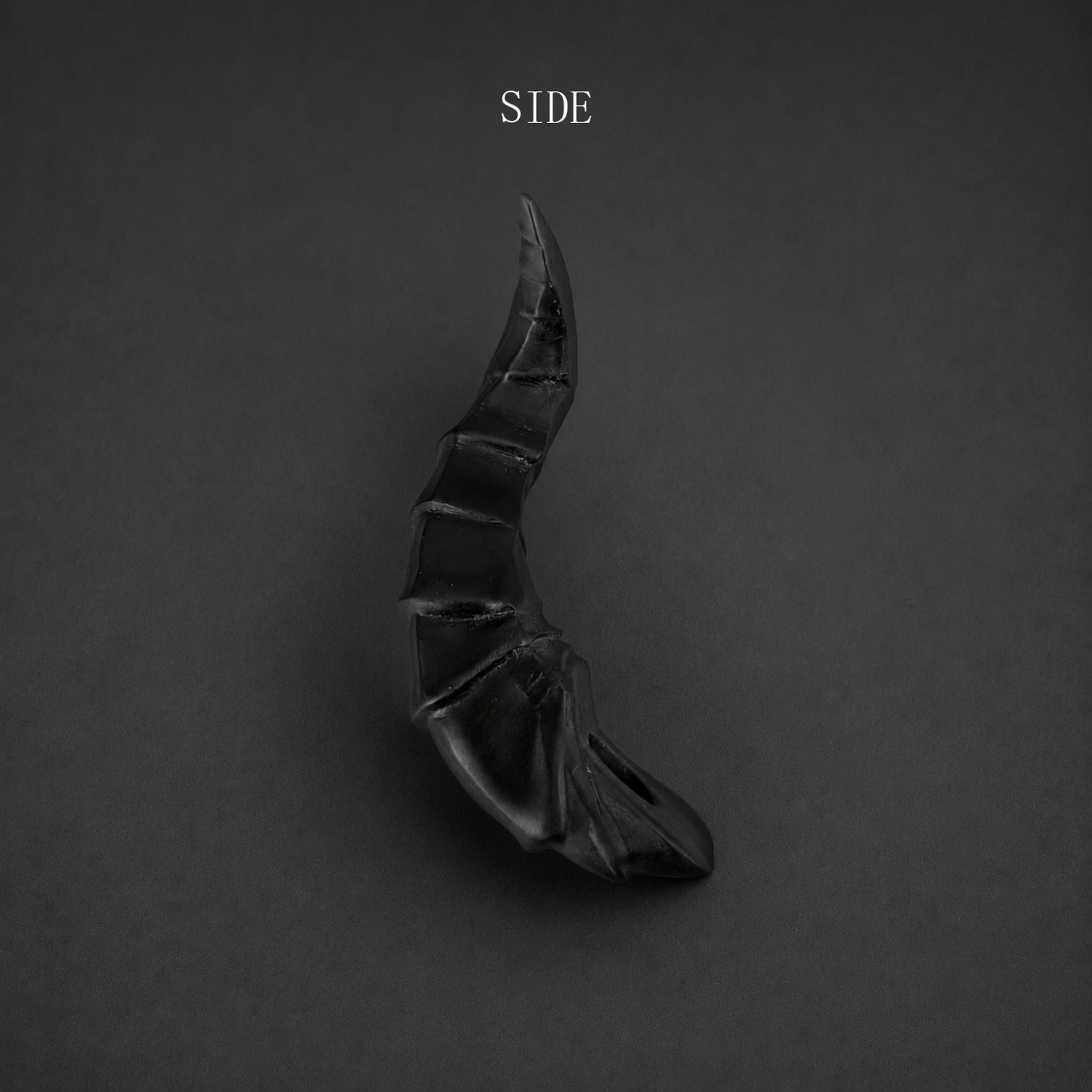 BJD doll devil horns accessory side view, black fantasy devil horn with sharp silhouette