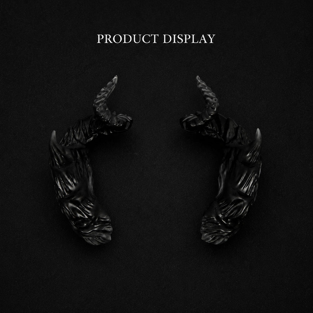 BJD doll demon horns accessory set, pair of black fantasy horns with symmetrical design display