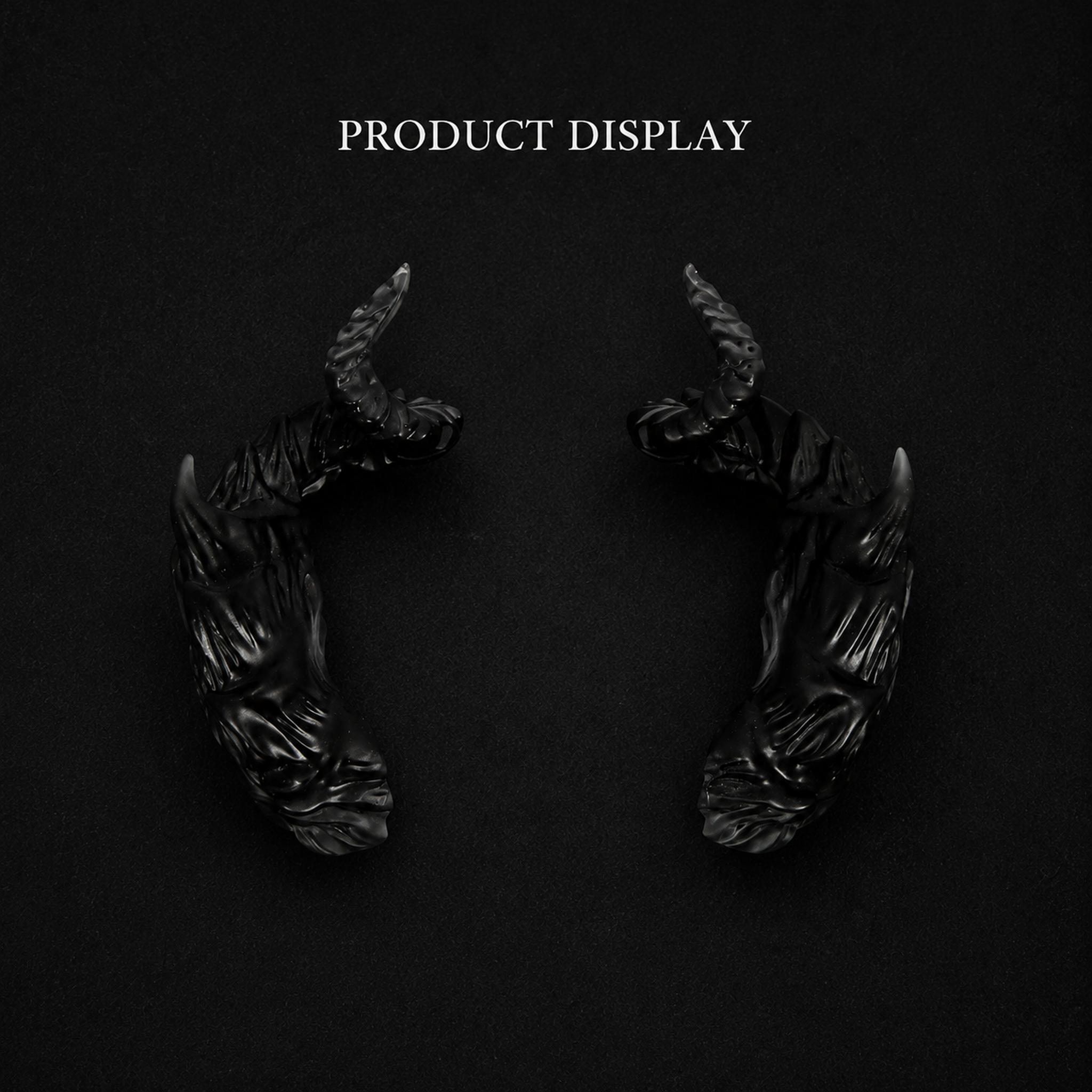 BJD doll demon horns accessory set, pair of black fantasy horns with symmetrical design display
