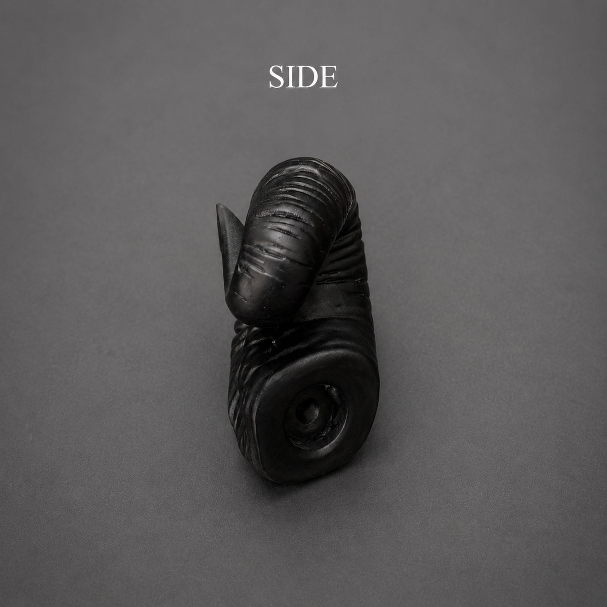 BJD doll ram horns accessory back view, black textured horn design with detailed surface