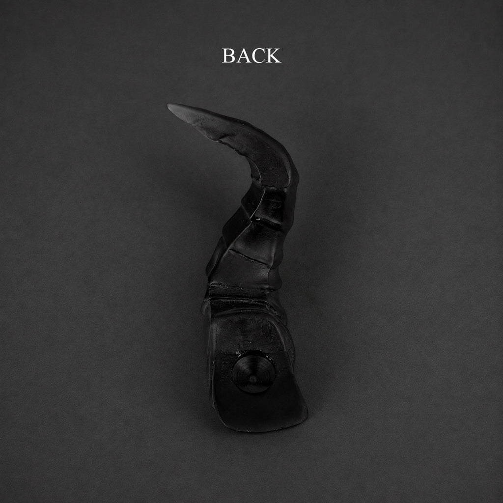 BJD doll devil horns accessory back view, black pointed horn with smooth curved design