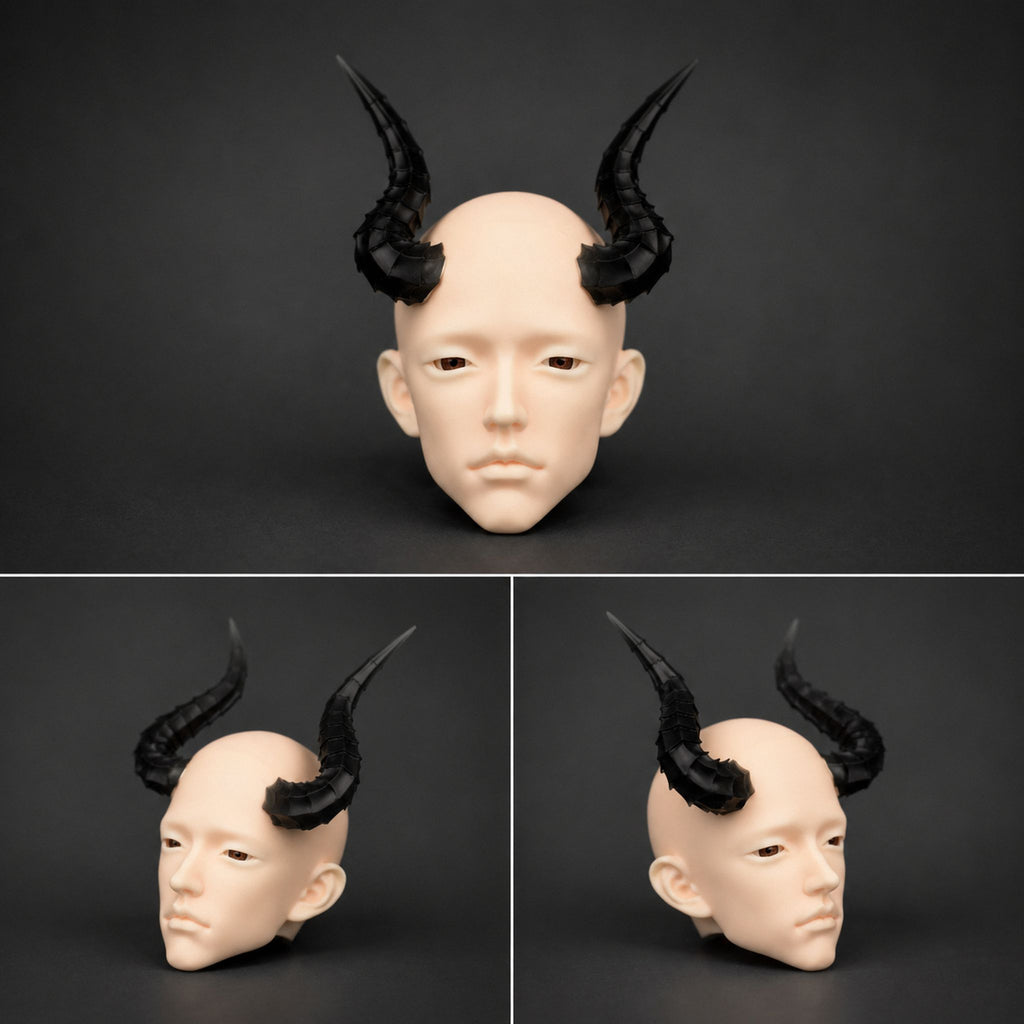 BJD doll dragon horns accessory, black fantasy horn headpiece installed on resin doll head