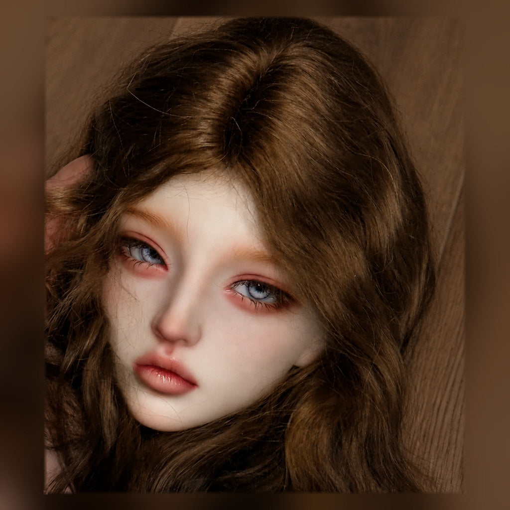 1/3 Scale BJD Girl Head Sculpt Custom Face-up Three Quarter View with Brown Wavy Hair