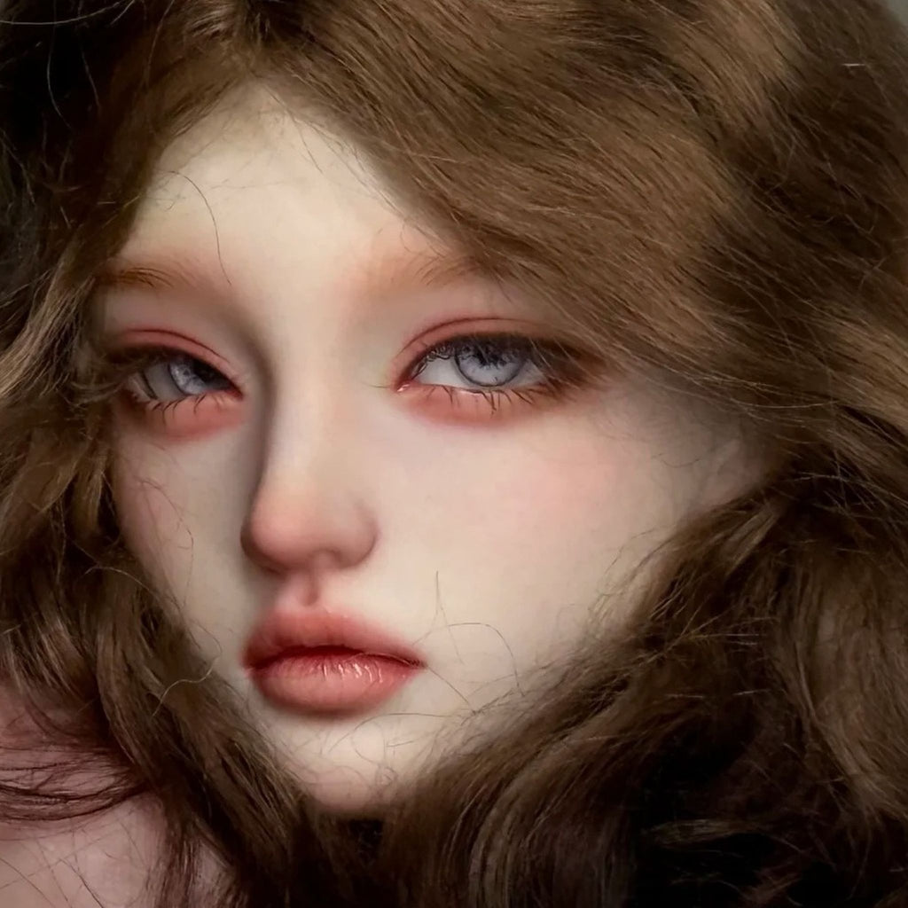 1/3 Scale BJD Girl Head Sculpt Custom Face-up Close-up with Soft Pink Makeup and Blue Eyes