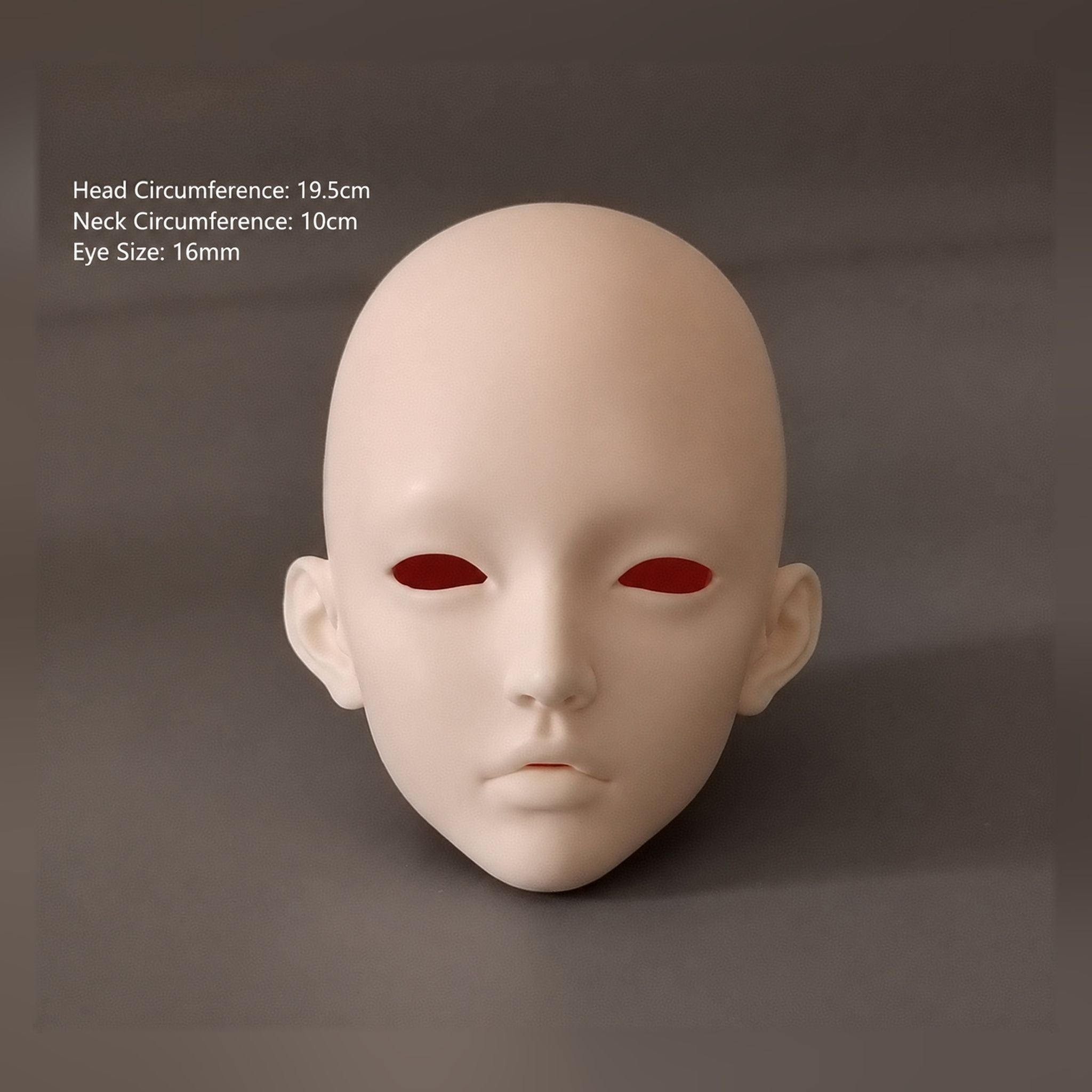 1/3 Scale BJD Head Only Unpainted Blank Resin Head 19.5cm Head Circumference 16mm Eyes