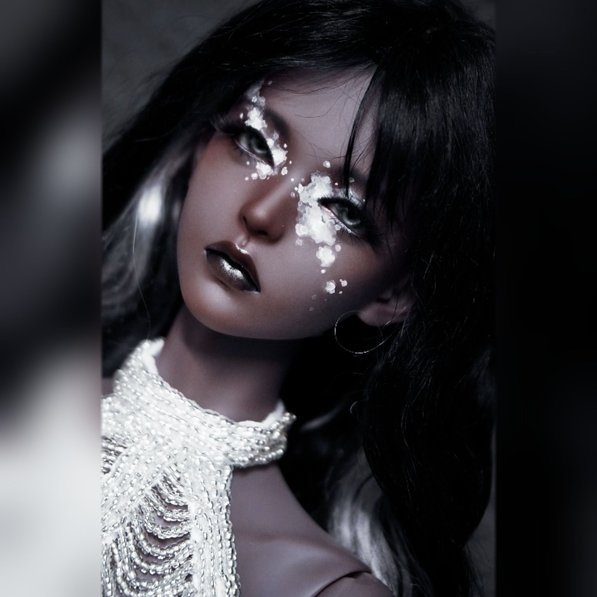 1/3 Scale Female BJD Head Sculpt liu Custom Face-up with Black Hair and Fantasy Makeup