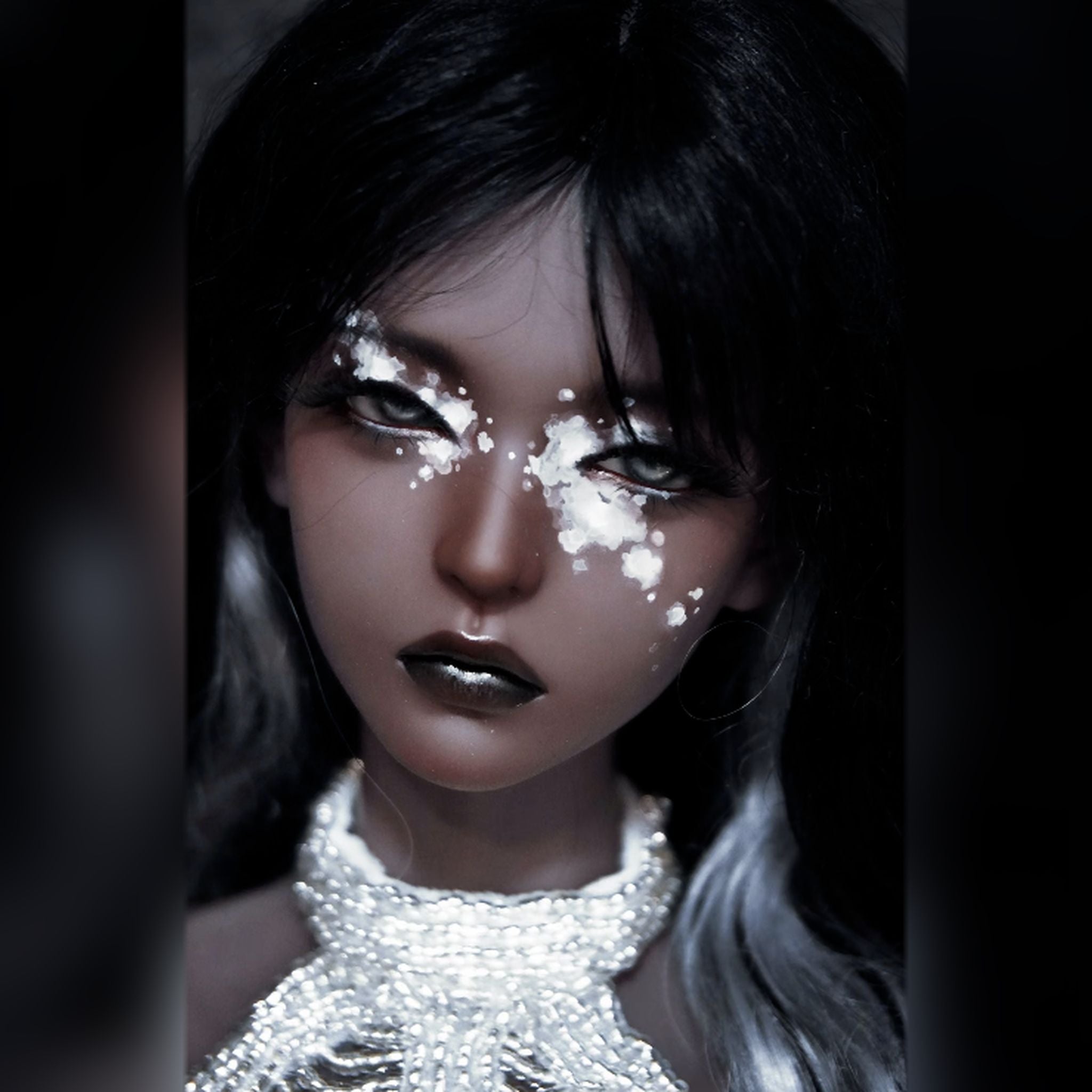 1/3 Scale Female BJD Head Sculpt SEL Front View with Custom Face-up and Black Hair