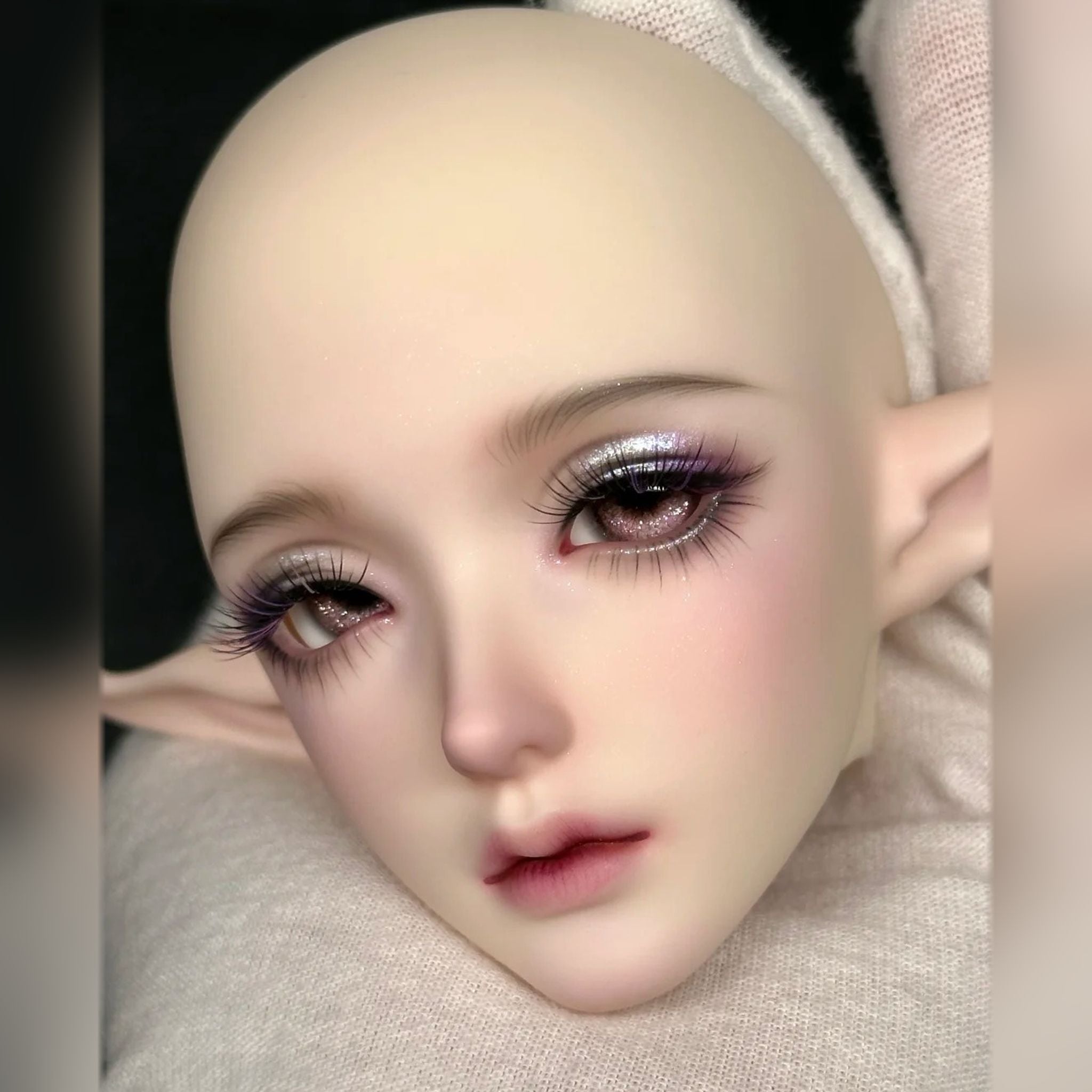 1/3 Scale Resin Female Elf BJD Head Sculpt Custom Face-up Front Close-up with Soft Purple Eyeshadow