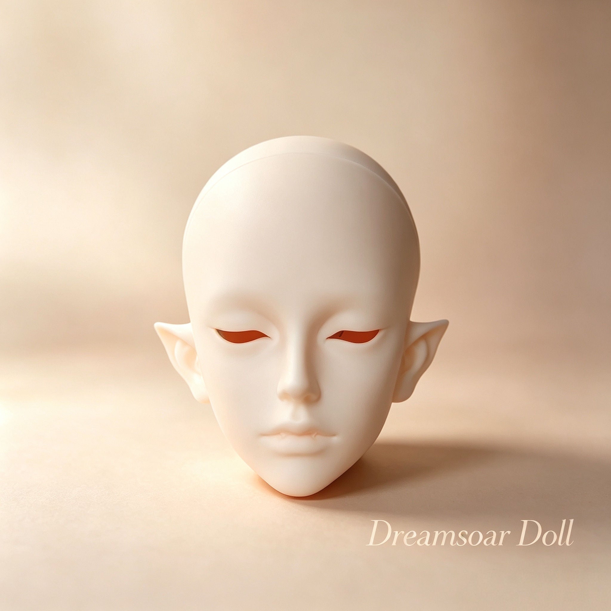 1/3 Scale male BJD blank resin head, unpainted head sculpt with pointed elf ears, front view