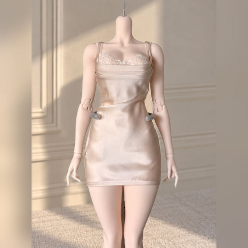 1/3 scale female BJD body wearing a fitted satin dress to show body proportions