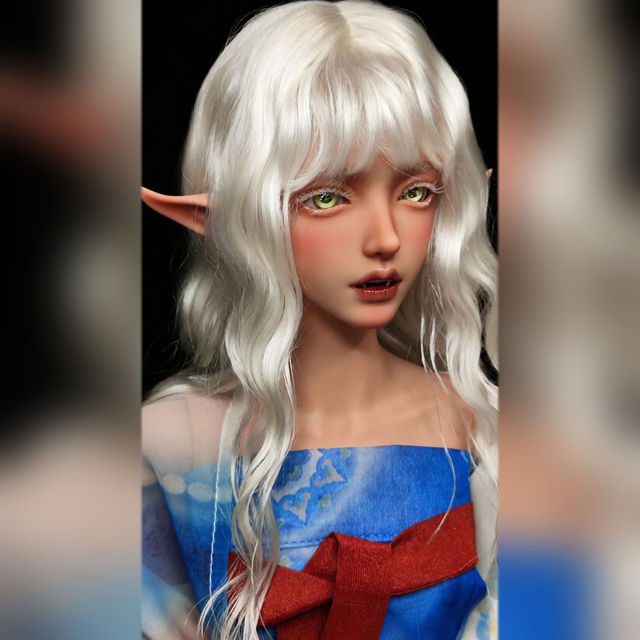 1/3 Scale Resin Female Elf BJD Head Sculpt Custom Face-up Three Quarter Portrait with White Wig
