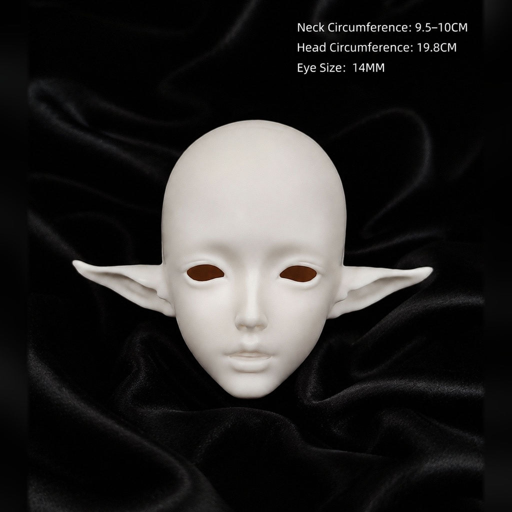 1/3 Scale BJD Female Elf Head Sculpt Head Only Unpainted Blank Resin Head 19.8cm Head Circumference Front View