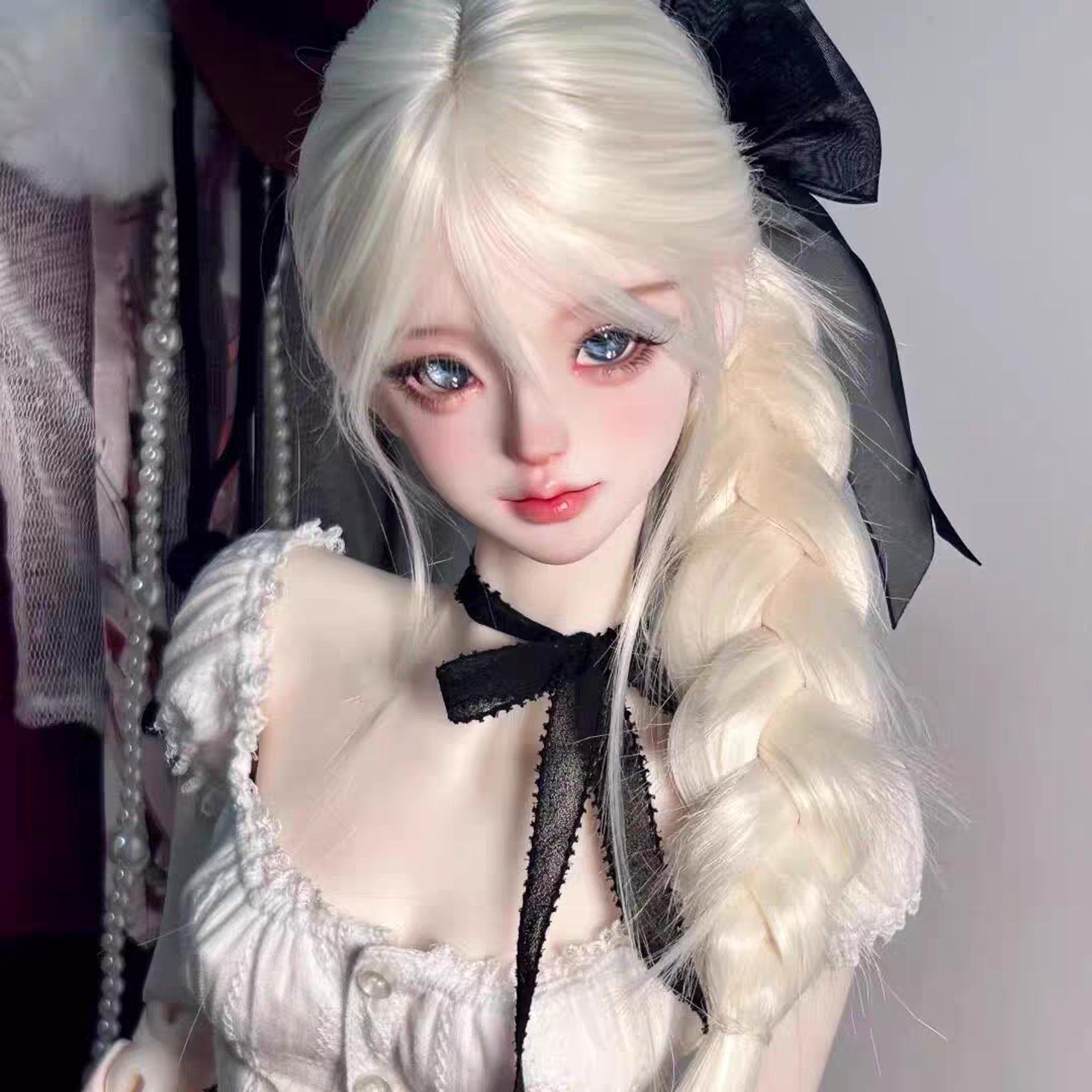 4 scale female large-bust BJD body, styled close-up with blonde wig