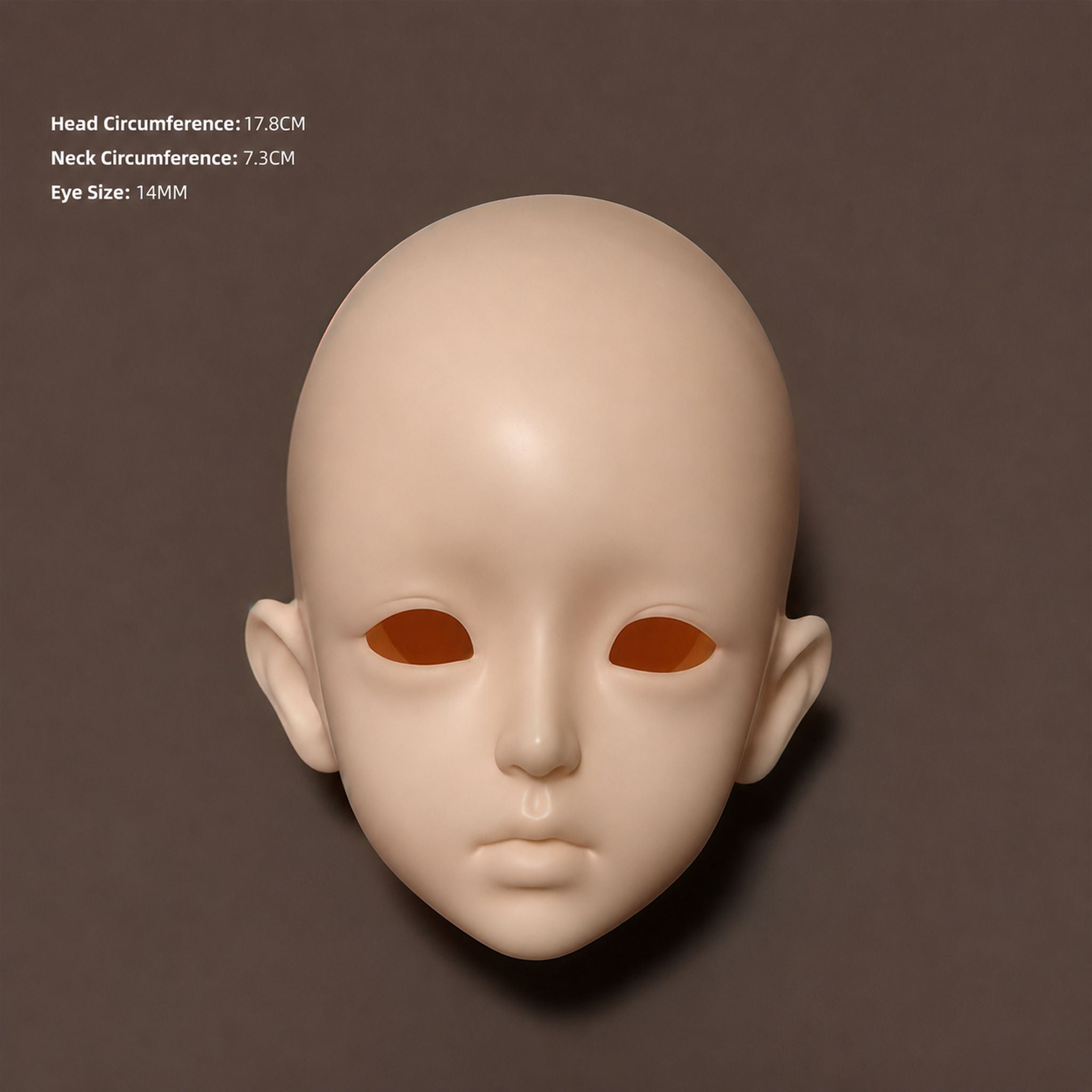 Clove 1/4 scale female BJD blank resin head, 17.8 cm head circumference, 7.3 cm neck and 14 mm eyes