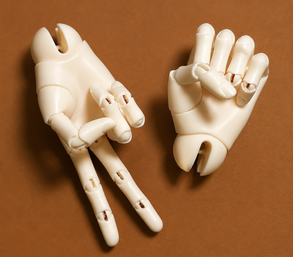 Pair of 65cm male BJD replacement hands with detailed articulated finger joints