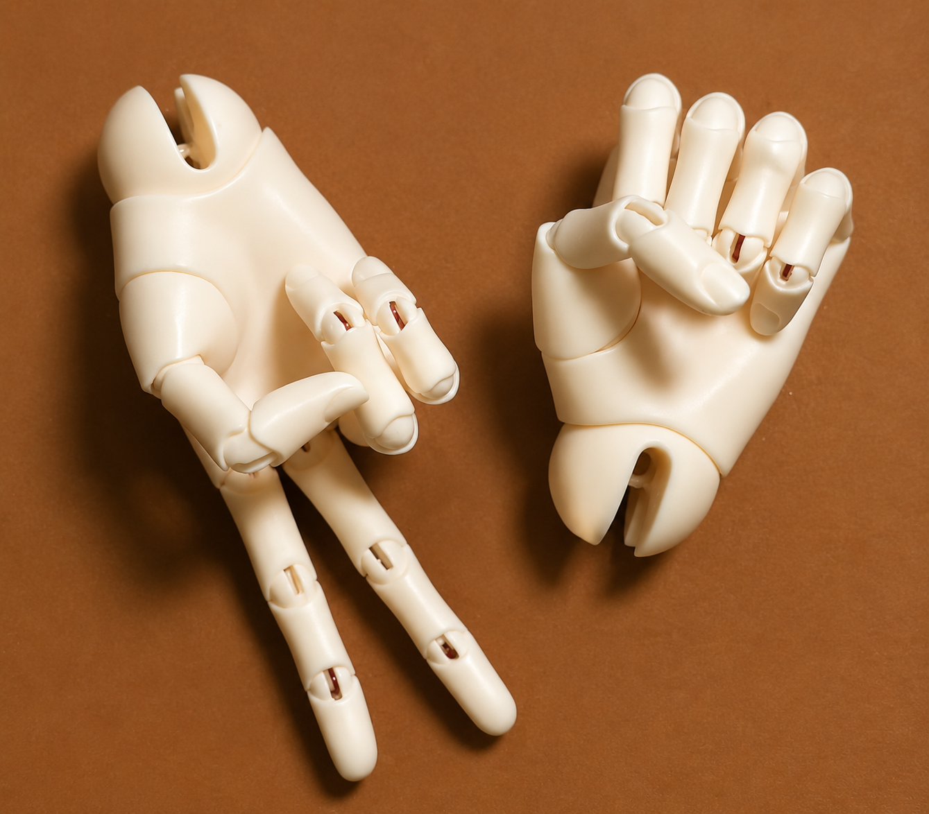 Pair of 65cm male BJD replacement hands with detailed articulated finger joints