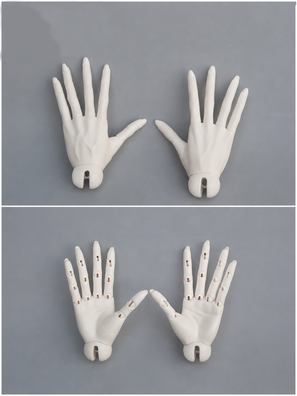 Pair of 70cm male BJD replacement hands showing detailed finger sculpt and joint structure