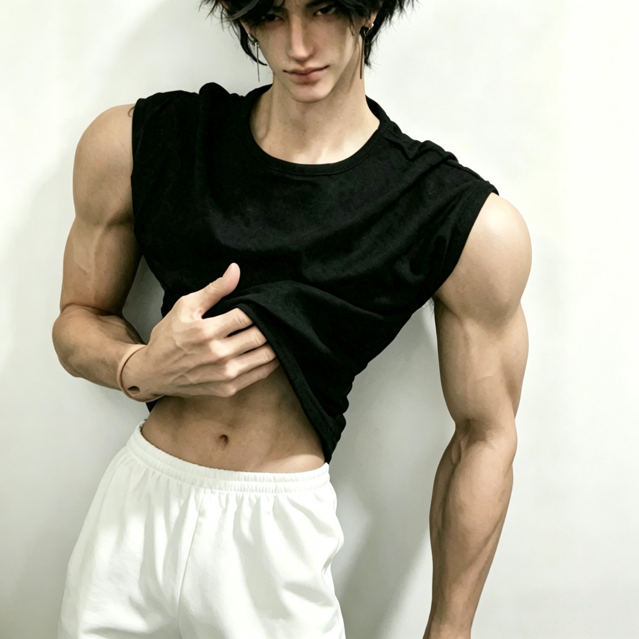 75cm mature male BJD doll wearing black outfit with realistic resin sculpt and collector styling