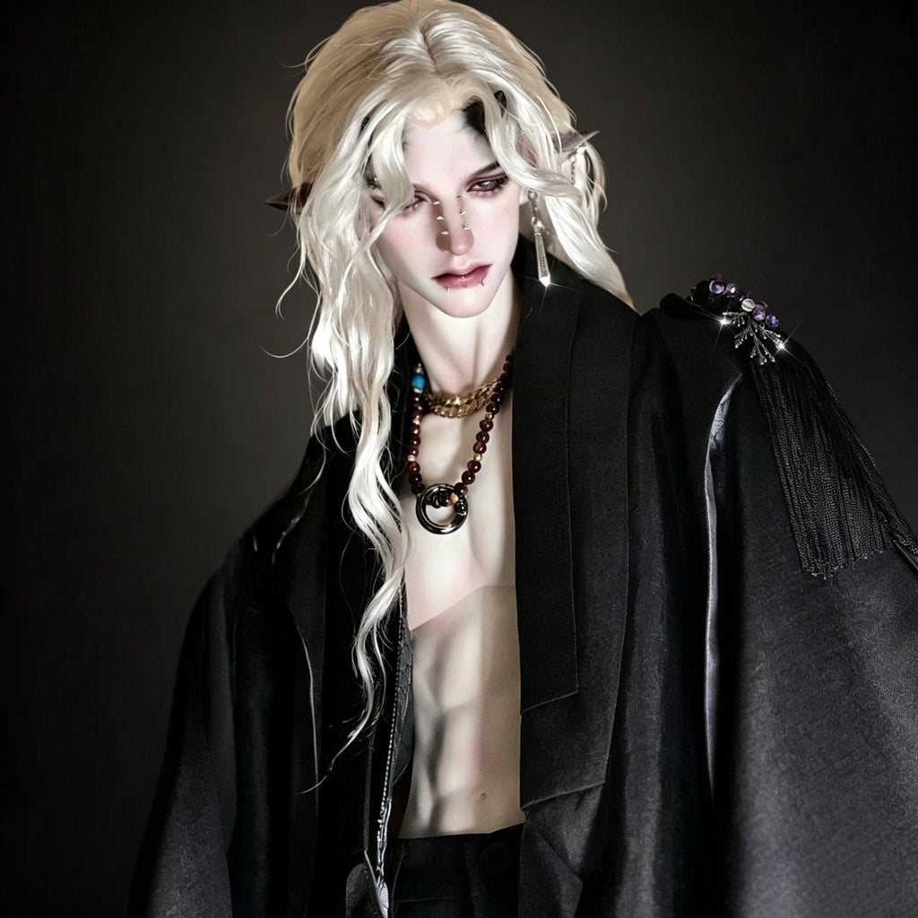 75cm mature male BJD doll with custom face-up makeup and fantasy character styling