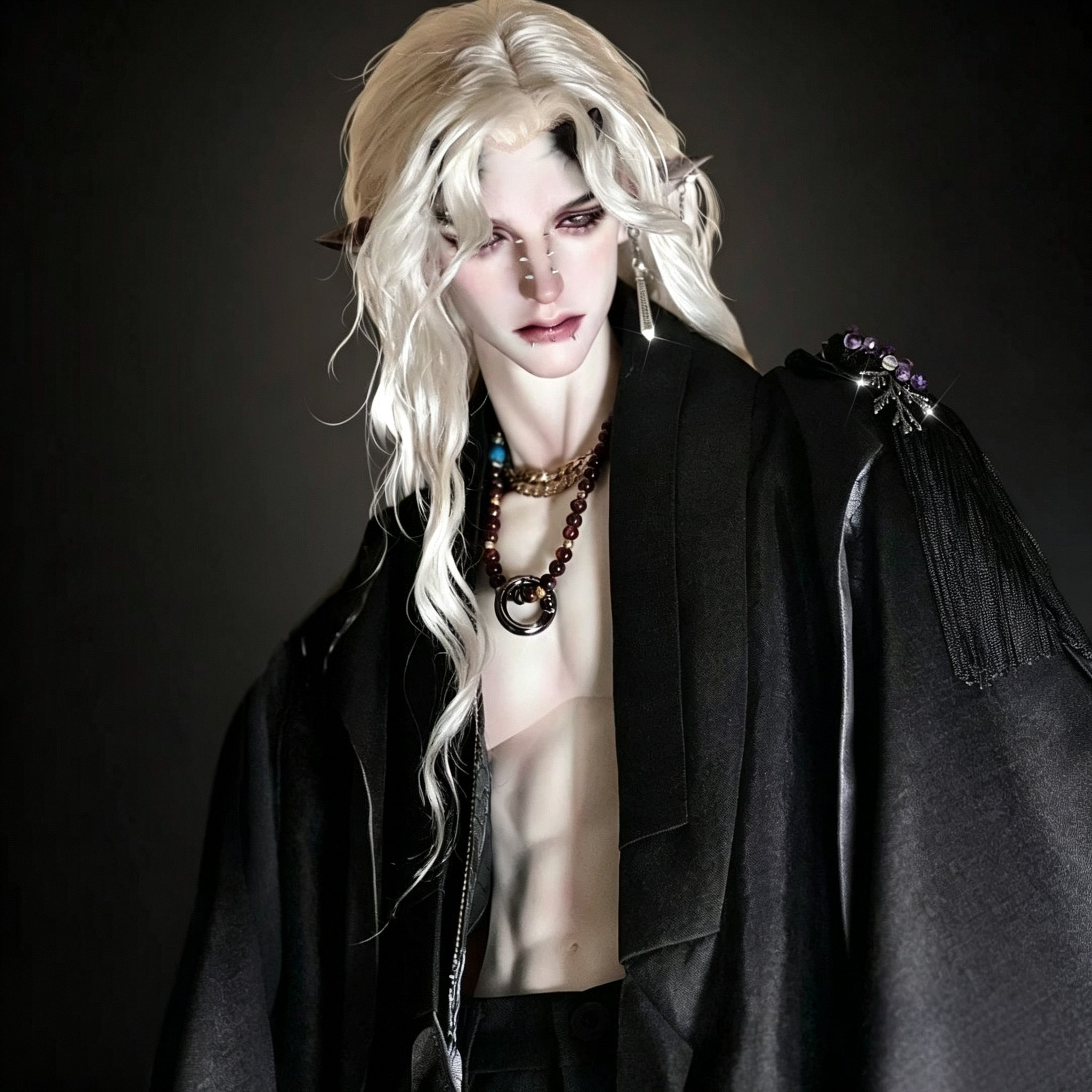 75cm mature male BJD doll with custom face-up makeup and fantasy character styling