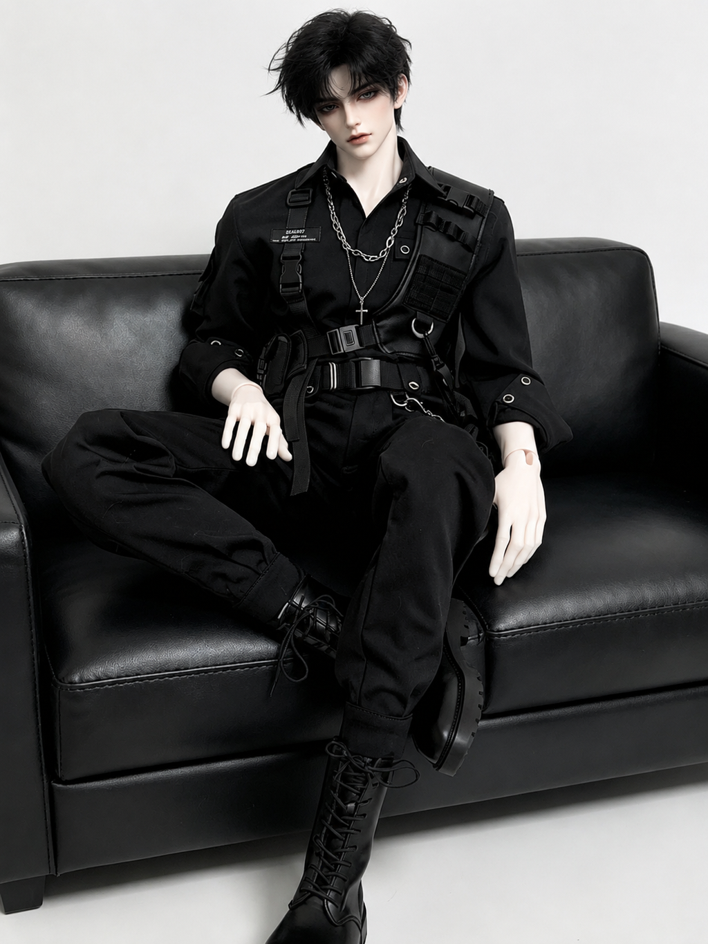 77cm 1/3 scale male BJD body wearing black outfit for display