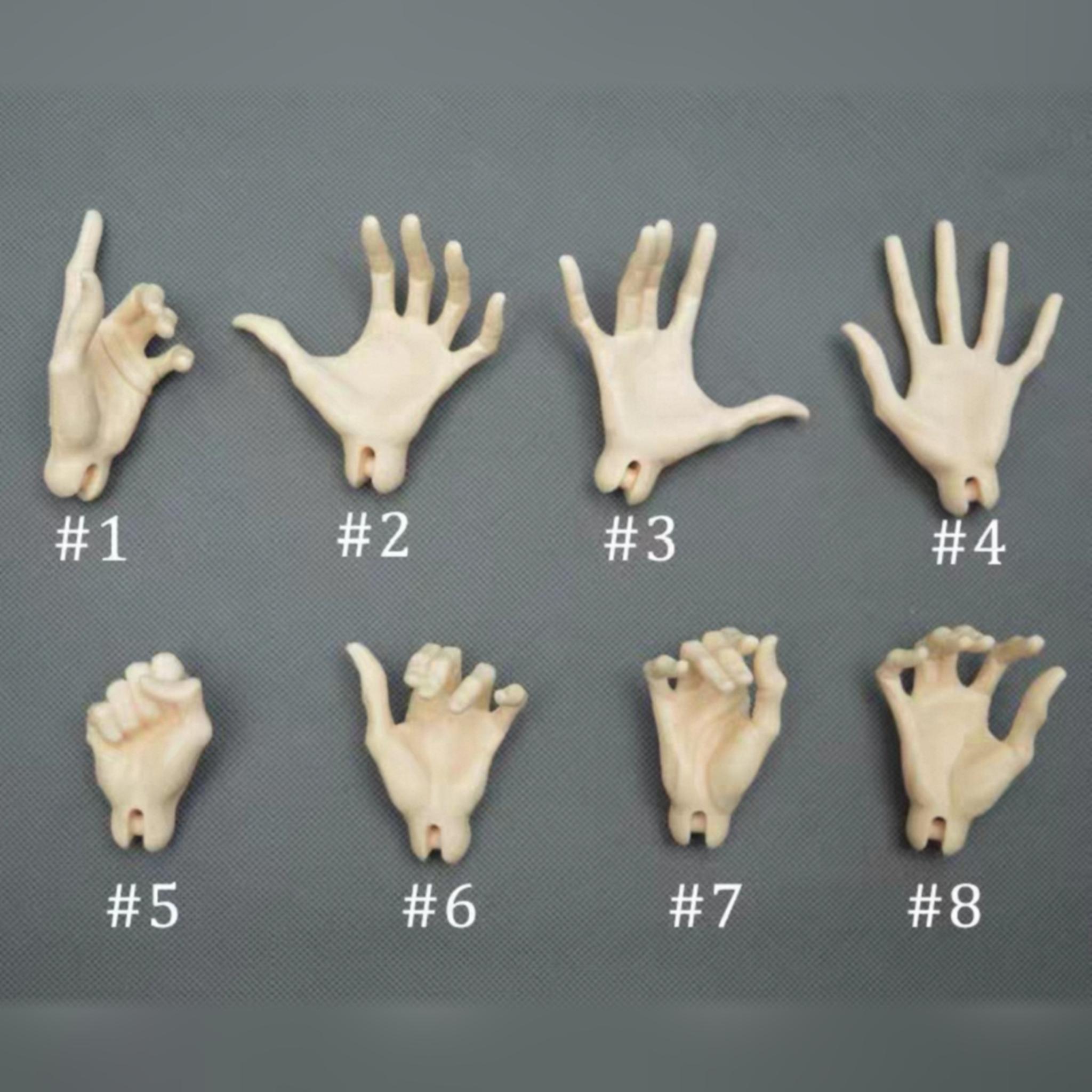 1/4 Scale Male BJD Resin Pose Hands Palm View Showing Eight Fixed Hand Poses